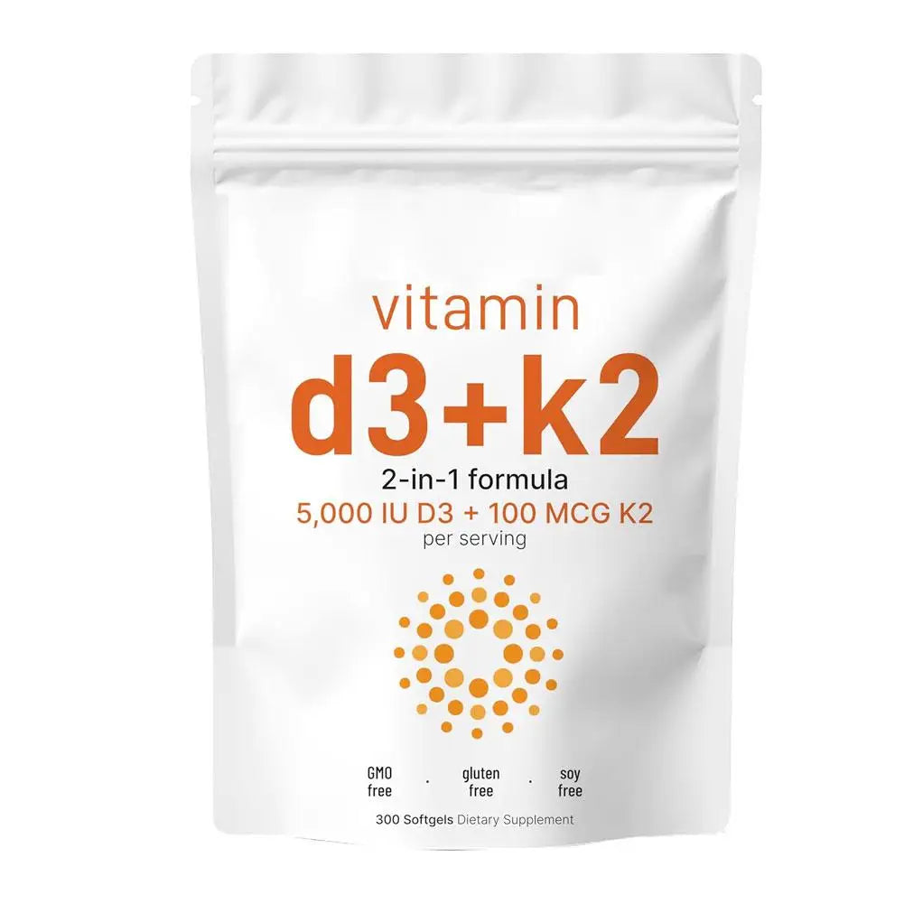 300pcs Vitamin D3 K2 Capsules, Vitamin D3 5000iu & Vitamin K2 100mcg MK7 120 Vegan Softgels Boost Immunity, Vitamin Soft Capsule