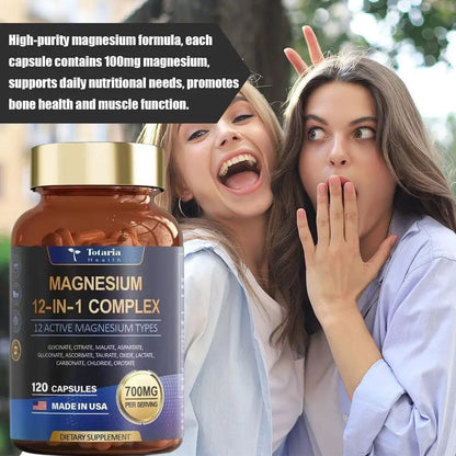 120pcs Magnesium Capsules, 12-in-1 Formula For Maximum Benefits Complex - Magnesium Glycinate, Citrate, Malate, L-Threonate