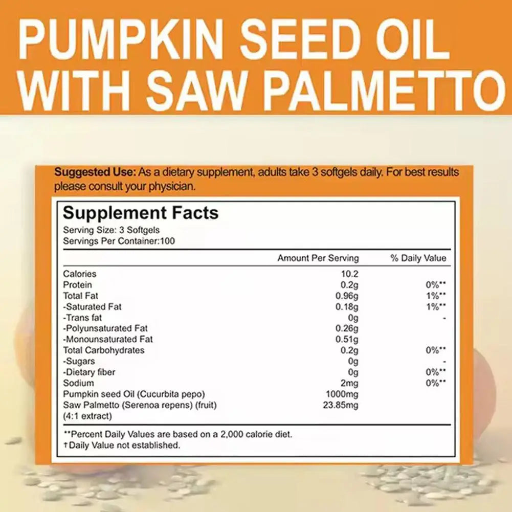 Pumpkin Seed Oil Supplement Promotes Hair Growth, Urinary Tract And Prostate Health, Cardiovascular Support 300 Capsules