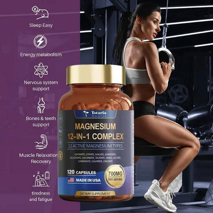 120pcs Magnesium Capsules, 12-in-1 Formula For Maximum Benefits Complex - Magnesium Glycinate, Citrate, Malate, L-Threonate