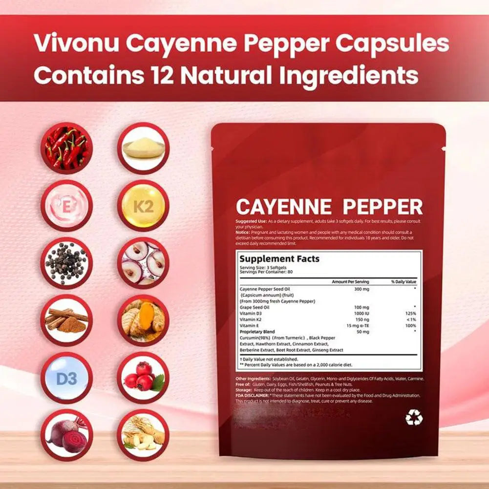 240pcs Cayenne Pepper Health Capsules 12-in-1 Advanced Botanical Formula Softgel Supplements Promotes Healthy Digestion New