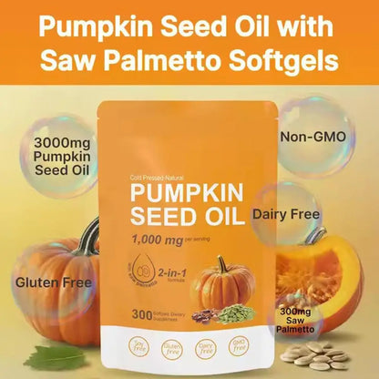 Pumpkin Seed Oil Supplement Promotes Hair Growth, Urinary Tract And Prostate Health, Cardiovascular Support 300 Capsules