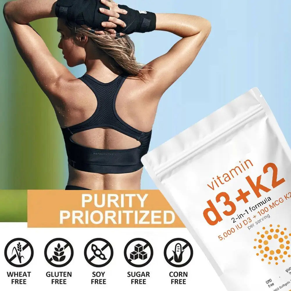 300pcs Vitamin D3 K2 Capsules, Vitamin D3 5000iu & Vitamin K2 100mcg MK7 120 Vegan Softgels Boost Immunity, Vitamin Soft Capsule