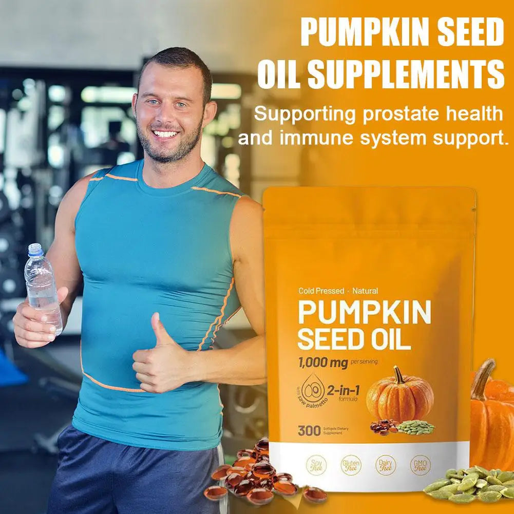 Pumpkin Seed Oil Supplement Promotes Hair Growth, Urinary Tract And Prostate Health, Cardiovascular Support 300 Capsules