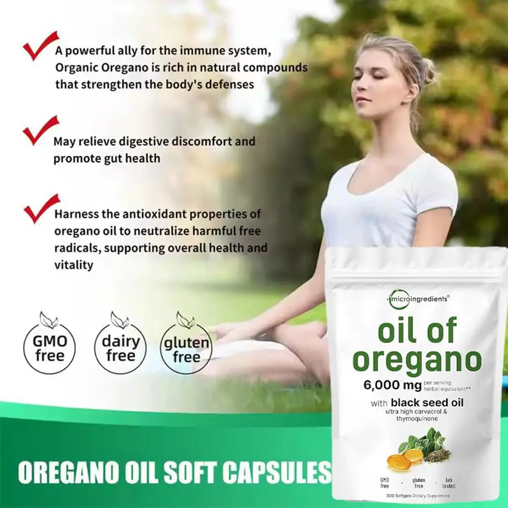 300pcs Oregano Oil Capsule Antioxidant Protect Respiratory System Throat Improve Digestive System Gastrointestinal Discomfort