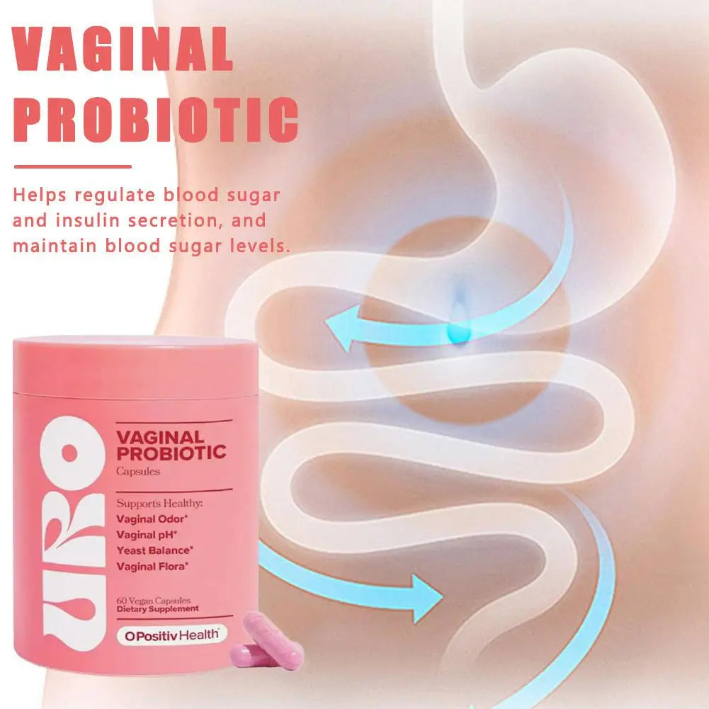60Pcs/Bottle URO Women's Probiotics Capsules Prebiotics Vagina Health Maintain , PH , Yeast Balance Vaginal Care