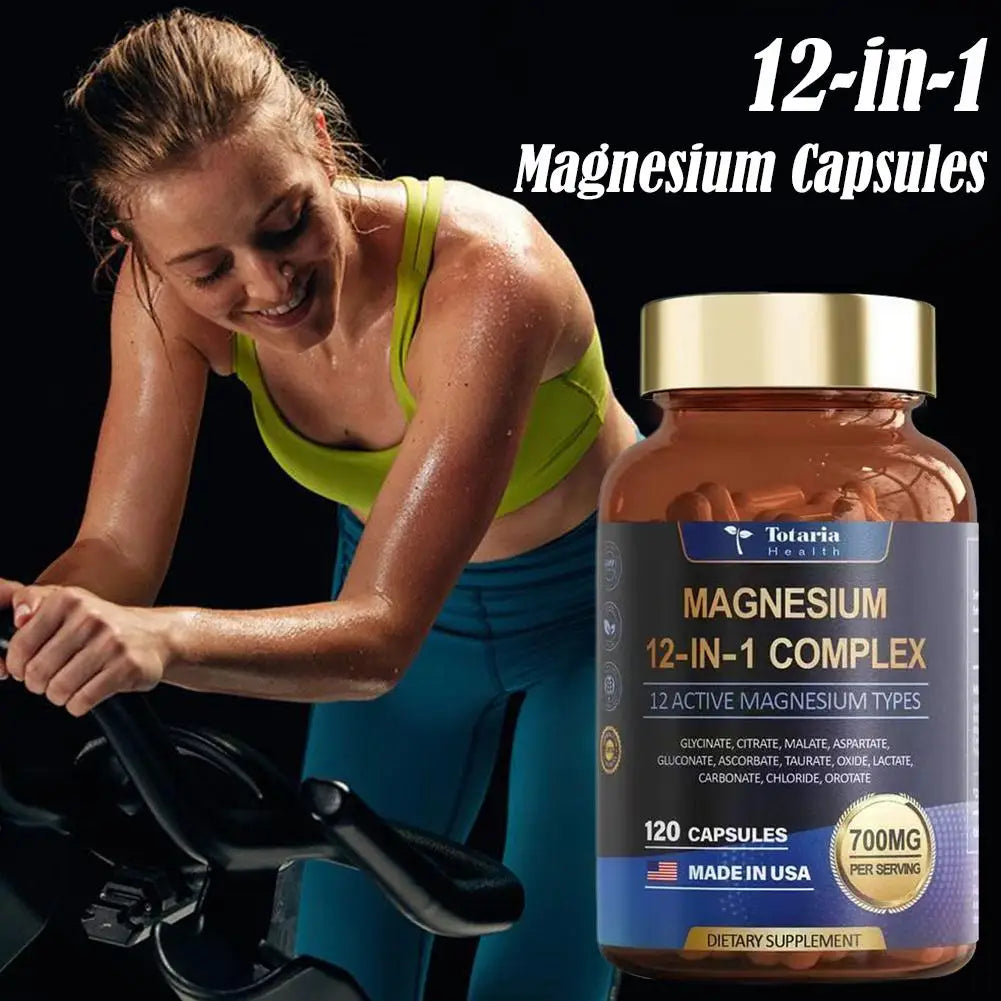 120pcs Magnesium Capsules, 12-in-1 Formula For Maximum Benefits Complex - Magnesium Glycinate, Citrate, Malate, L-Threonate