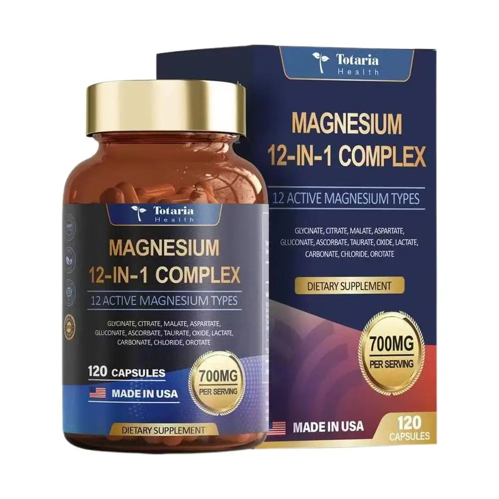 120pcs Magnesium Capsules, 12-in-1 Formula For Maximum Benefits Complex - Magnesium Glycinate, Citrate, Malate, L-Threonate