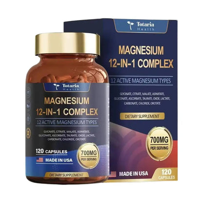 120pcs Magnesium Capsules, 12-in-1 Formula For Maximum Benefits Complex - Magnesium Glycinate, Citrate, Malate, L-Threonate