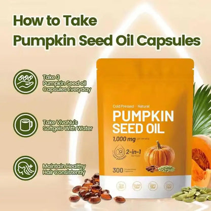 Pumpkin Seed Oil Supplement Promotes Hair Growth, Urinary Tract And Prostate Health, Cardiovascular Support 300 Capsules