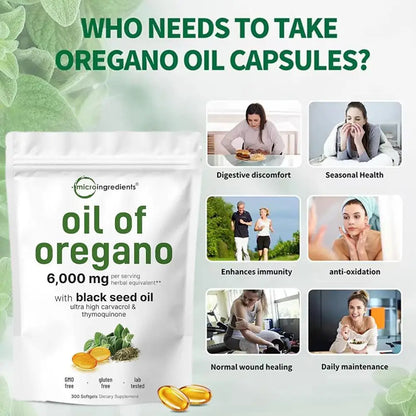 300pcs Oregano Oil Capsule Antioxidant Protect Respiratory System Throat Improve Digestive System Gastrointestinal Discomfort