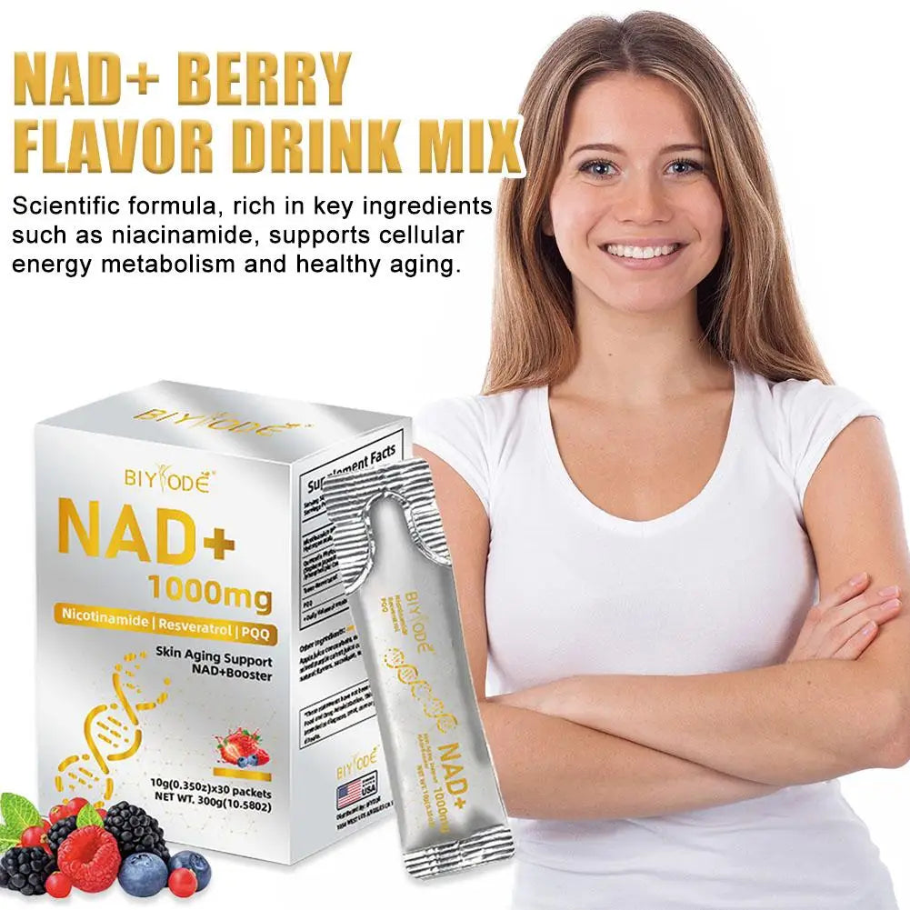 NAD+ Berry Flavor Drink Mix Niacinamide Mixed Drink Anti-Aging Support NAD+ Boosts Energy Production Promotes Immune Support