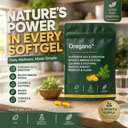 Oregano Plus, 6000mg Oregano and Black Seed Oil.