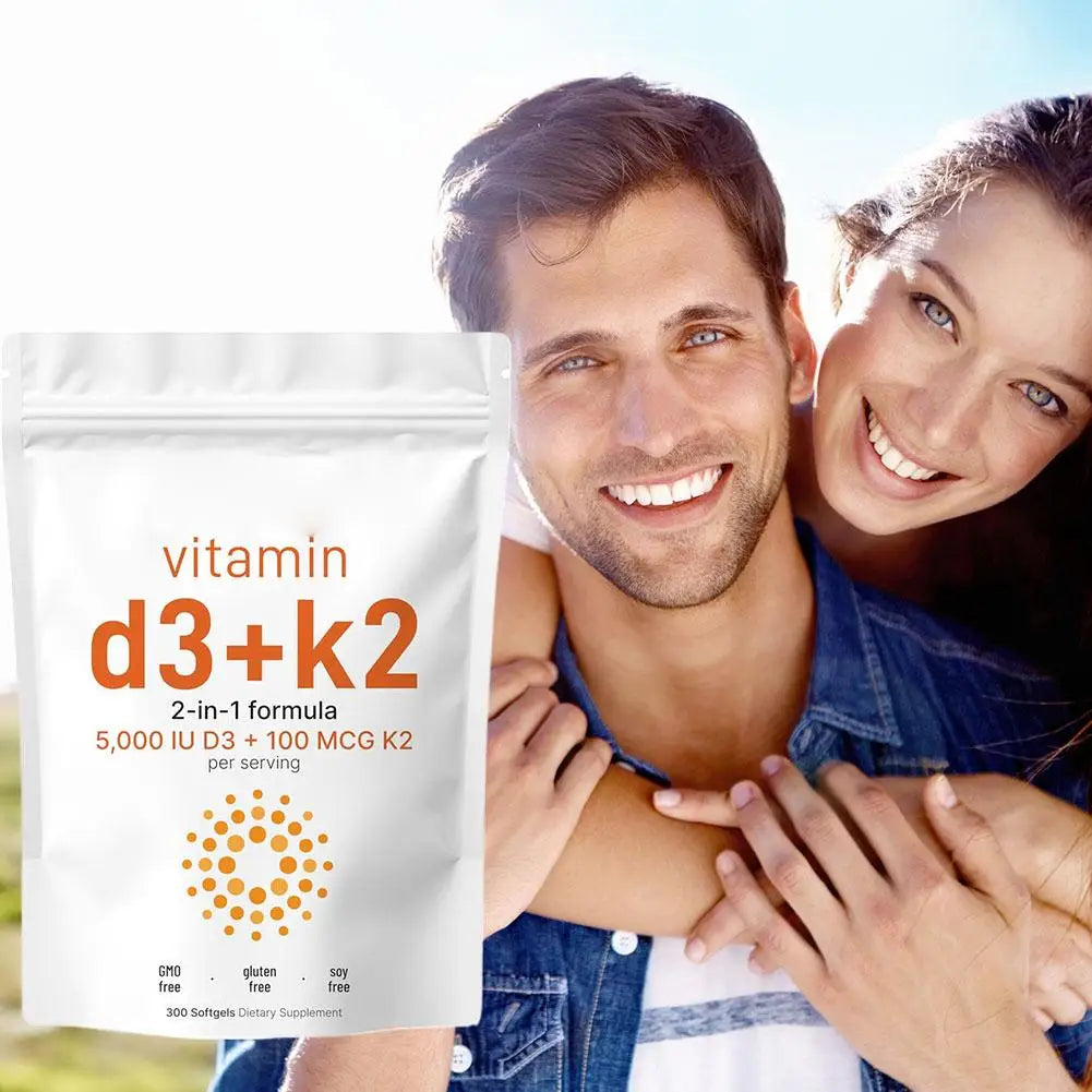 300pcs Vitamin D3 K2 Capsules, Vitamin D3 5000iu & Vitamin K2 100mcg MK7 120 Vegan Softgels Boost Immunity, Vitamin Soft Capsule