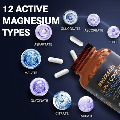 120pcs Magnesium Capsules, 12-in-1 Formula For Maximum Benefits Complex - Magnesium Glycinate, Citrate, Malate, L-Threonate