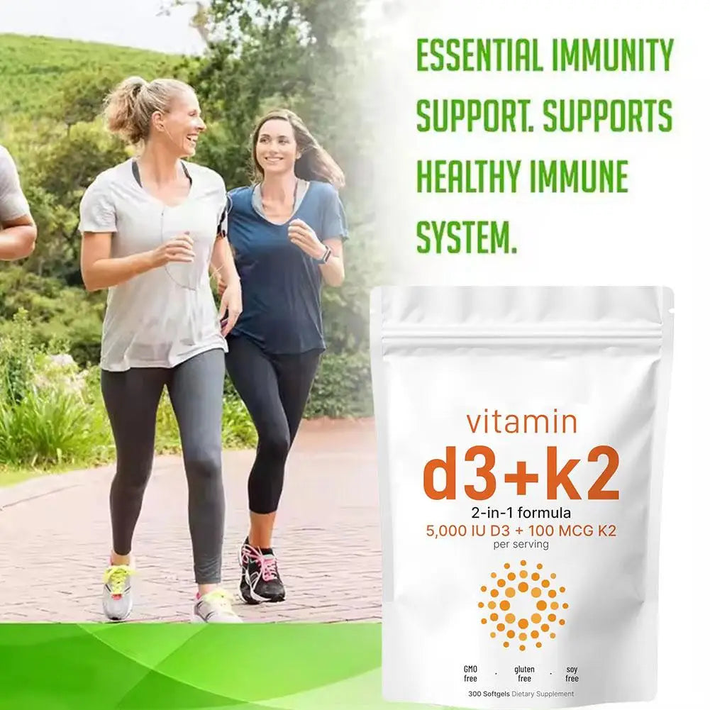 300pcs Vitamin D3 K2 Capsules, Vitamin D3 5000iu & Vitamin K2 100mcg MK7 120 Vegan Softgels Boost Immunity, Vitamin Soft Capsule